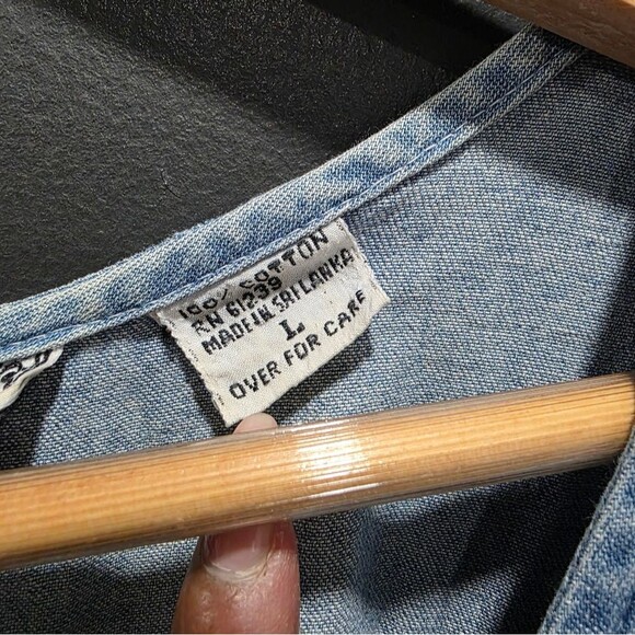 Vintage Cotton Denim Maxi Button Up Maxi dress Sz L Chambray V Neck Short Sleeve - Picture 4 of 13